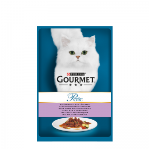 PURINA® GOURMET®  Perle Котки в зряла възраст,Печено месо в Сос, Зеленчуци и Дивеч 85g