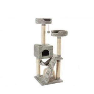 M-Pets Obiou - Драскало за котки с кула и къщичка - светло сив - 51 / 51 / 143 см