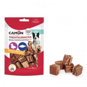 Camon Treats Snacks - Меки хапки във формата на кубчета с патешко месо и риба, 80 гр.