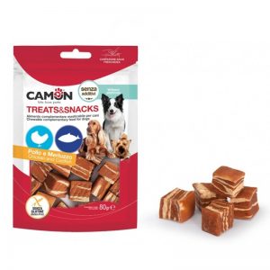 Camon Treats Snacks - Меки хапки във формата на кубчета с пилешко месо и риба, 80 гр.