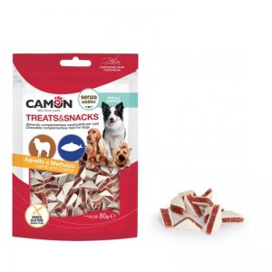 Camon Treats Snacks - Меки хапки във формата на триъгълник с агнешко месо и риба, 80 гр.