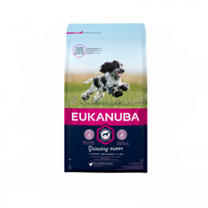 EUKANUBA DOG PUPPY MEDIUM-Храната е подходяща за подрастващи кученца от средни породи. Възраст - между 2 и 12 месеца